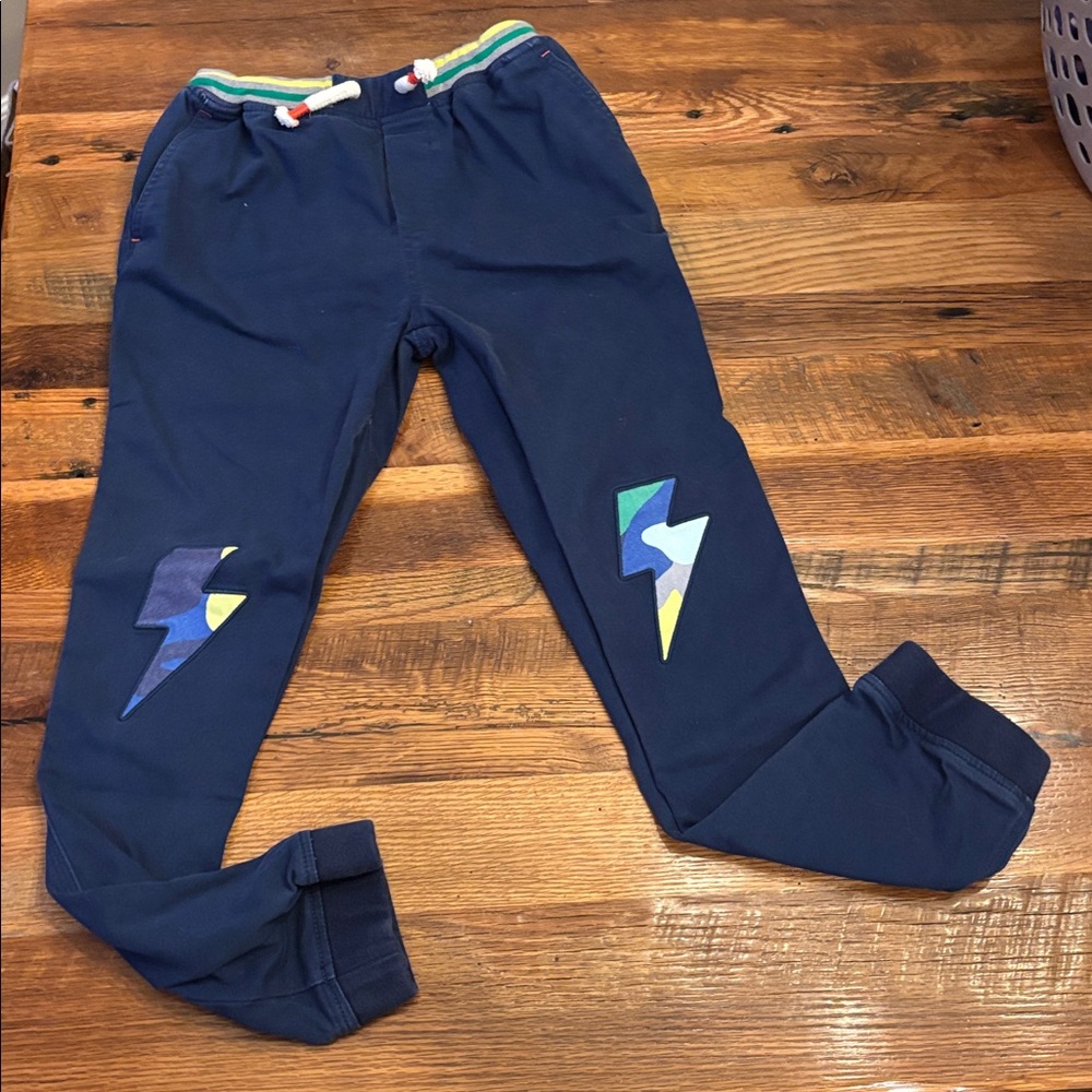 Mini Boden Kids Navy Joggers with Lightning Bolt Design size 12